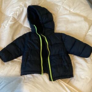 Wonder nation Navy Puffer Jacket with Neon Green Zipper Size 18Mo